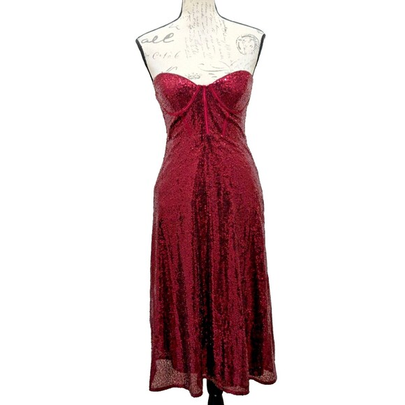 Lulus Dresses & Skirts - Lulu's Dress S  Wimsey Goth Lulus Tag Attached  Red Sequins Strapless Midi